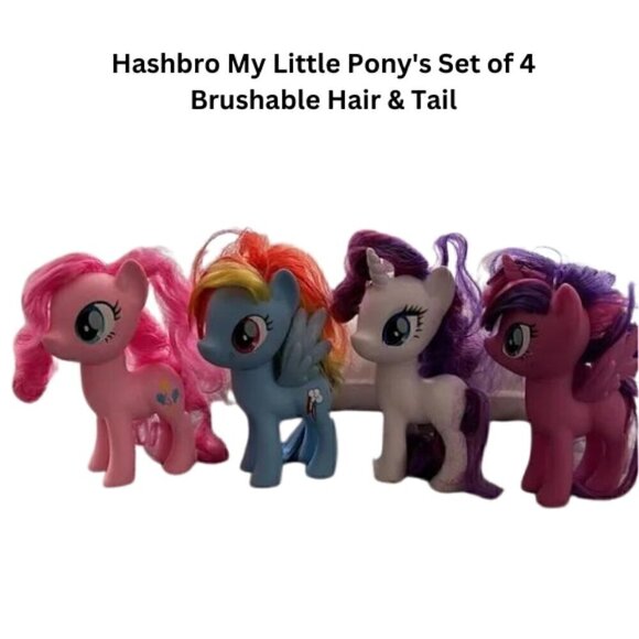 Hashbro My Little Pony's Kids Toy Collectable Set of 4 Brushable Hair & Tail 6" - Picture 1 of 5